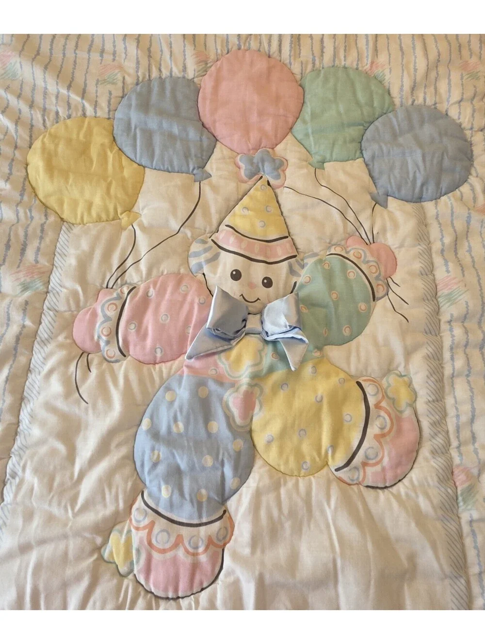Vintage Bedtime Originals Lambs & Ivy Baby Quilt Blanket Clown Balloons...